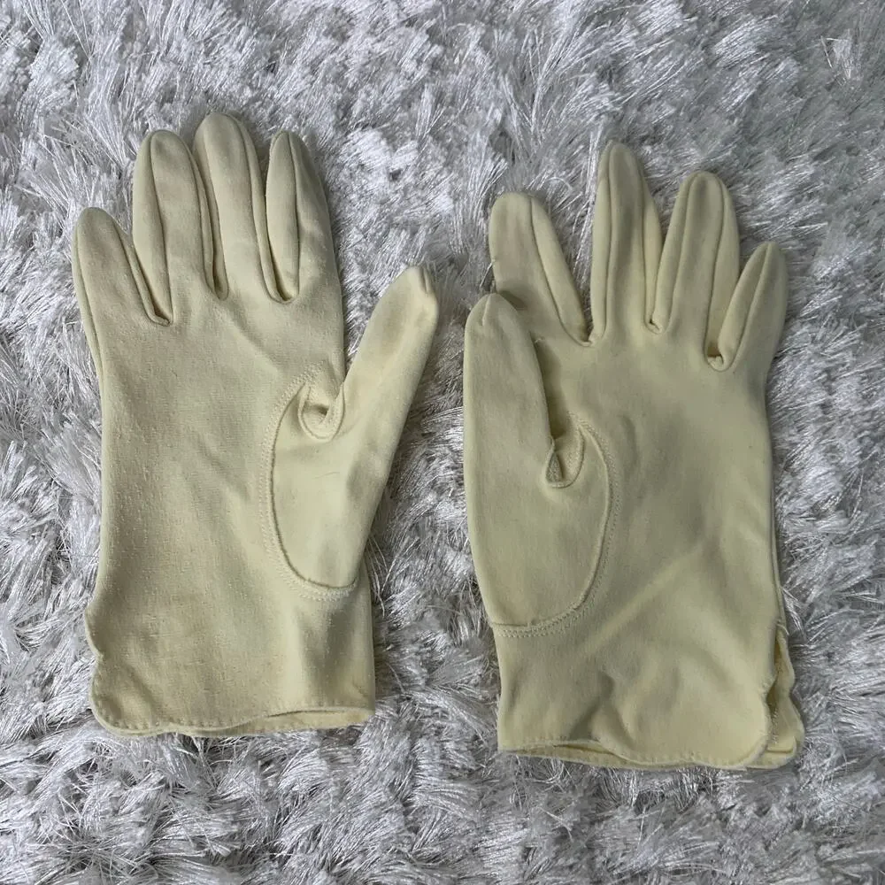 50s 60s Ivory Short White Gloves Embroidered OSFM